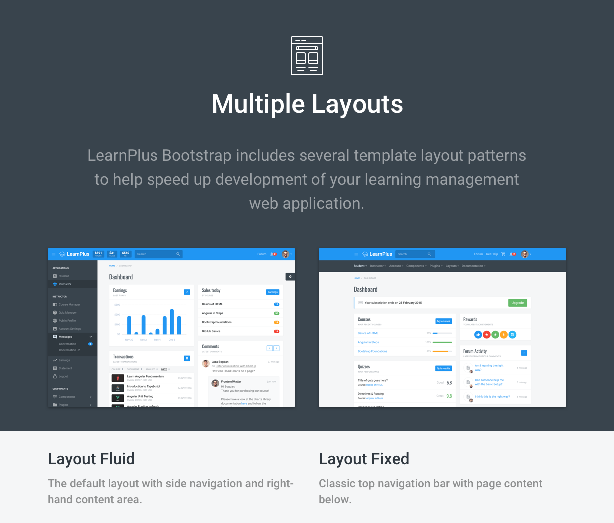 LearnPlus Bootstrap - Learning Dashboard - includes multiple layouts